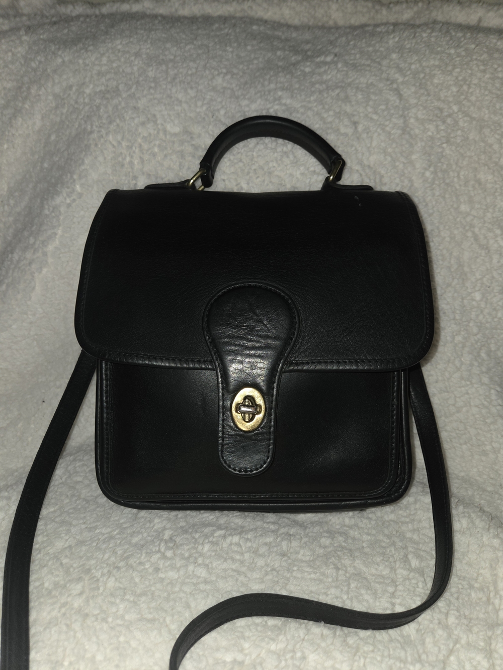 Vintage Genuine Black Leather Crossbody Satchel w/ Gold Hardware